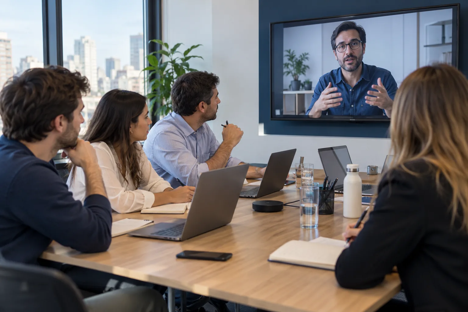 Equipo participando en una capacitación corporativa online en vivo